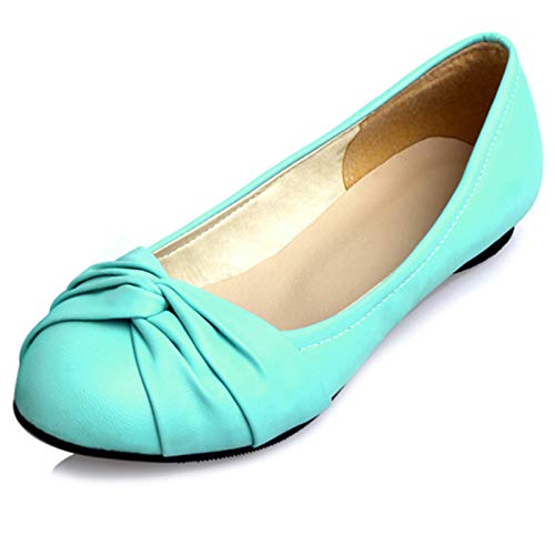 Gicoiz Runde Zehen Flach Schuhe Damen Ohne Verschluss Arbeit Dolly Schuhe Geschlossen Buro Loafer Comfy Ballerina Pantoffeln Ballet Bogentie Hochzeit Blau Gr 40 EU-41Cn von Gicoiz
