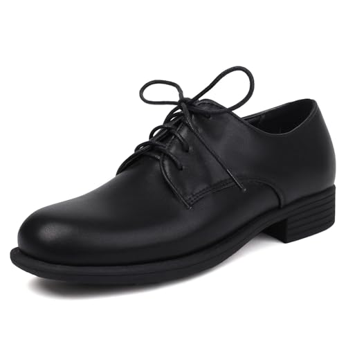 Gicoiz Schnüren Derby Damen Niedrige Absatz Brogue Oxford Büroschuhe Vintage Runde Zehen Business Arbeit Formal Pumps Männer Schwarz Gr 36.5 EU-37Cn von Gicoiz