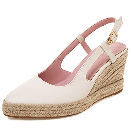 Gicoiz Slingback Espadrille Damen Pointed Toe Plateau Pump Lovely Polka Dot Sommer Hohen Keilabsatz Komfort Brautschuhe Beige Gr 39 EU-40Cn von Gicoiz
