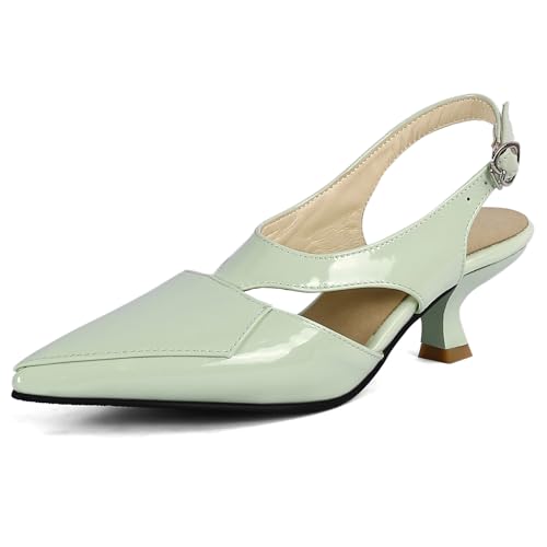 Gicoiz Slingback Low Kitten Sandalen Damen Lack Sandalen Knöchelriemchen Damen Abend Elegant Arbeit Pointed Toe Comfy Sandals Grün Gr 38 EU-39Cn von Gicoiz