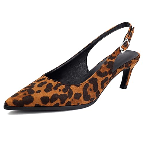 Gicoiz Slingback Stiletto Kitten Schuhe Damen Pointed Toe Bogen Pumps Leopard Abendschuhe Hochzeit Slipper Mesh Braun Gr 34 EU von Gicoiz