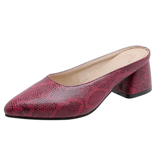 Gicoiz Snakeskin Mule Damen Pointed Toe Blockabsatz Pantoffeln Ohne Verschluss Sommer Hausschuhe Pantoffeln Mode Geschlossen Sandals Leisure Rot Gr 36 EU von Gicoiz