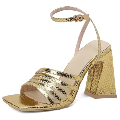 Gicoiz Sommer Block Sandalen Damen Knöchelriemchen Sandals Hochzeit Komfort Schnalle Höhe Ferse Bride Elegant Chunky Gold Gr 40.5 EU-42Cn von Gicoiz