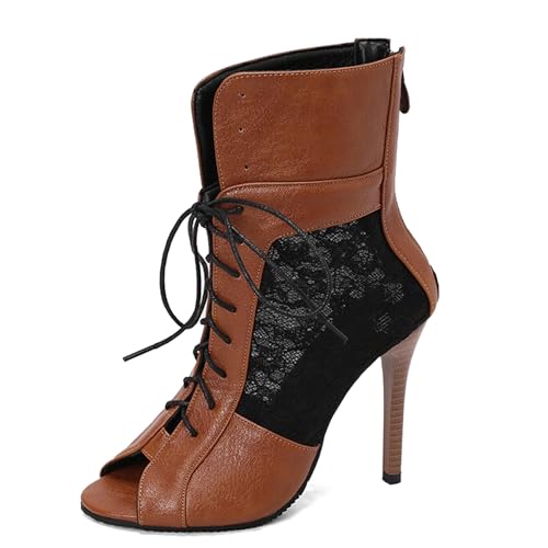 Gicoiz Sommer Gladiator Damen Peep Toe Schnüren Stiefeletten Reißverschluss Klassische Mesh Höhe Ferse Biker Stiefeletten Schnalle Romisch Gelb Gr 34 EU von Gicoiz