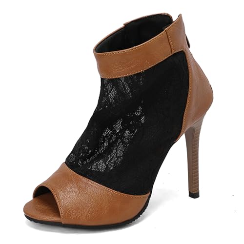 Gicoiz Sommer Gladiator Damen Peep Toe Schnüren Stiefeletten Reißverschluss Klassische Mesh Höhe Ferse Biker Stiefeletten Schnalle Romisch Gelb Gr 45 EU-47Cn von Gicoiz