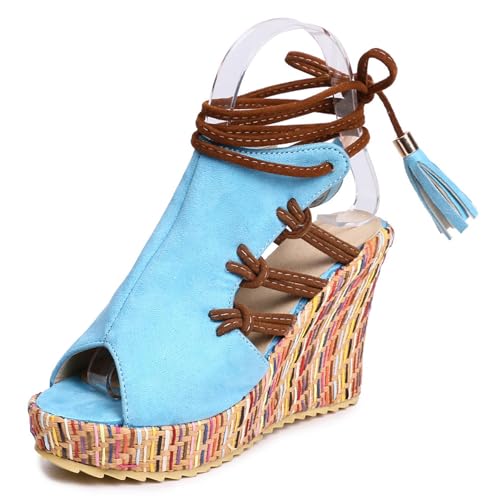 Gicoiz Sommer Keilabsatz Plateau Damen Peep Toe Sandals Denim Mode Schnalle Knöchelriemchen Höhe Ferse Schnüren Slingback Wildleder Blau Gr 37 EU-38Cn Gicoiz Sommer Keilabsatz Plateau Damen Peep Toe Sandals Denim Mode Schnalle Knöchelriemchen Höhe Ferse Schnüren Slingback Wildleder Blau Gr 37 EU-38Cn von Gicoiz