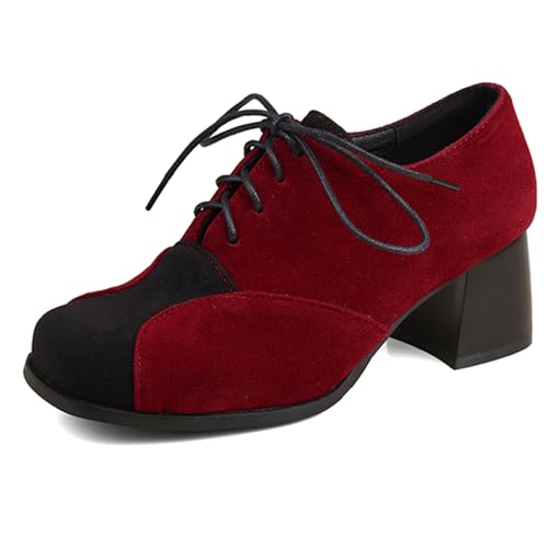 Gicoiz Square Toe Block Schuhe Damen Oxford Leisure Weit Fit Knöchelriemchen Buro Arbeit Formal Derby Klassische Mary Jane Rot Gr 40 EU-41Cn von Gicoiz