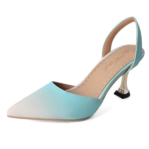 Gicoiz Stiletto High Sandalen Damen Pointed Toe Sandals Bonbonfarbe Hochzeit Knöchelriemchen Damen Party-Sandale Slingback Blau-Pink Gr 40.5 EU-42Cn von Gicoiz