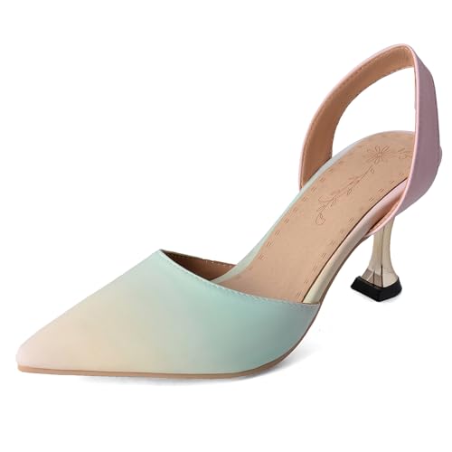 Gicoiz Stiletto High Sandalen Damen Pointed Toe Sandals Bonbonfarbe Hochzeit Knöchelriemchen Damen Party-Sandale Slingback Pink-Grün Gr 40.5 EU-42Cn von Gicoiz