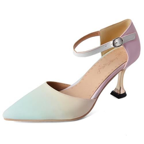 Gicoiz Stiletto High Sandalen Damen Pointed Toe Sandals Bonbonfarbe Hochzeit Knöchelriemchen Damen Party-Sandale Slingback Pink-Grün Gr 40.5 EU-42Cn von Gicoiz