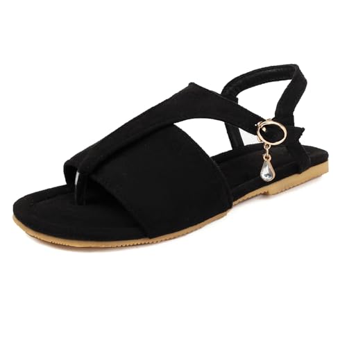Gicoiz Strand Flip Flops Pantoffeln Damen Flach Schuhe Sandalen Schnalle Knöchelriemchen T Bar Wildleder Sommer Pump Komfort Offene Zeh Leisure Bride Schwarz Gr 47 EU-49Cn von Gicoiz