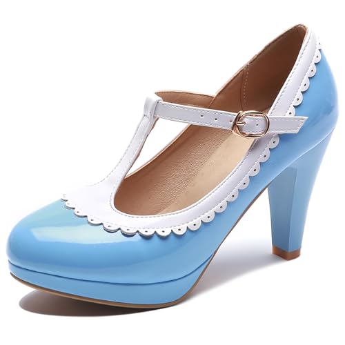 Gicoiz T Bar Mary Jane High Schuhe Damen Geschlossen Lack Pumps Bogen Hochzeit Elegant Runde Zehen Lovely Knöchelriemchen Party Schuhe Light-Blau Gr 0.5-32 Gicoiz T Bar Mary Jane High Schuhe Damen Geschlossen Lack Pumps Bogen Hochzeit Elegant Runde Zehen Lovely Knöchelriemchen Party Schuhe Light-Blau Gr 0.5-32 von Gicoiz