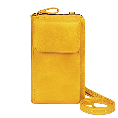 Giecy Handytasche zum Umhängen, PU Leder handy tasche damen umhange, handy umhangetasche damen klein mit geldbrse Riemen Reißverschlüsse Kartenschlitze (Gelb) von Giecy