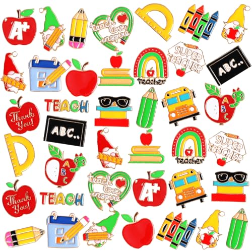 Giegxin 40 Stück Emaille-Anstecknadeln für Rucksäcke, niedliche Schüler-Anstecknadeln, Bleistiftbuch, Apfelbroschen für Kleidung, Taschen, Schulzubehör von Giegxin