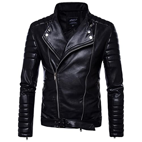 Klassische schräge Reißverschluss-Jacke für Herren, Motorrad, Bikerjacke, Herren, PU-Leder, Streetwear, Punk-Jacken von Gienergy