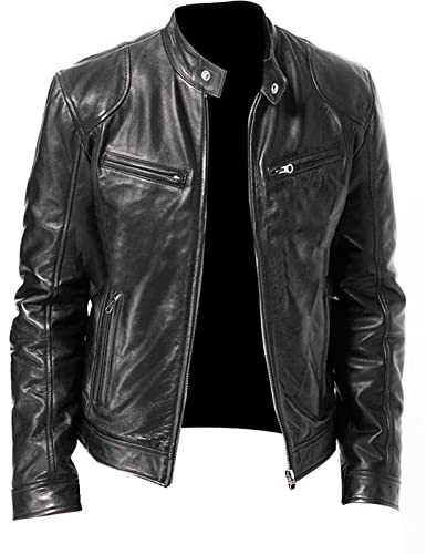 Modische Lederjacke für Herren, schmale Passform, Stehkragen, PU-Jacke, Windschutz, Motorrad, Revers, diagonaler Reißverschluss, Jacken von Gienergy