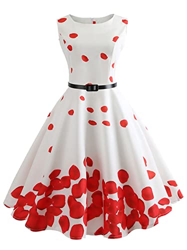 Sommerkleid für Damen, ärmellos, Blumendruck, Vintage-Kleid, lässig, Retro-Stil, 50er-/60er-Jahre-Stil, Partykleider von Gienergy