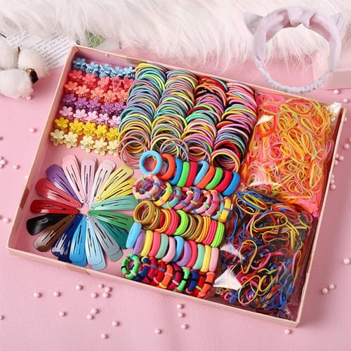 2024 New Colorful Cute Hair Ties Hair Clips Hairband Sets, Soft Scrunchies Hair Ties, Elastic Hair Bands Small Rubber Bands, for Girls Kids Women (130pcs) von Gienslru