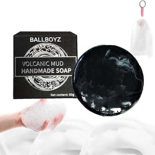 Ballboyz-Ballboyz Face Soap, Natural Volcanic Mud Soap, Black Soap Bar with Bubble Net for Men Women Teens Facical and Body Wash (1pc) von Gienslru