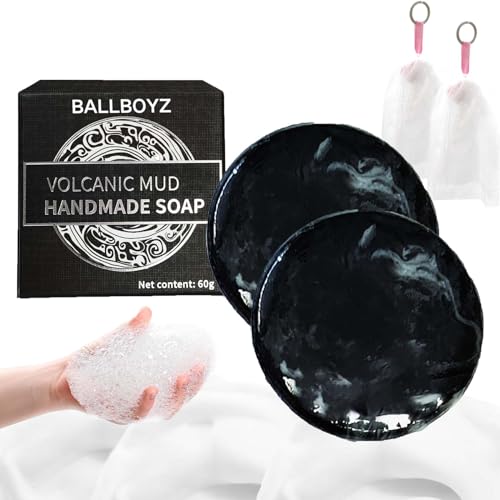 Ballboyz-Ballboyz Face Soap, Natural Volcanic Mud Soap, Black Soap Bar with Bubble Net for Men Women Teens Facical and Body Wash (2pcs) von Gienslru
