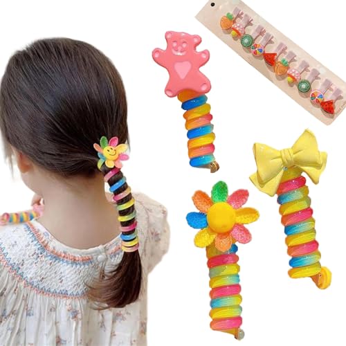 Colorful Telephone Wire Hair Bands for Kids, Phone Cord Straight Spiral Hair Ties, Waterproof and Stylish Hair Coils for Girls, Bowknot Braided Telephone Wire Hair Bands (3pcs-E) von Gienslru