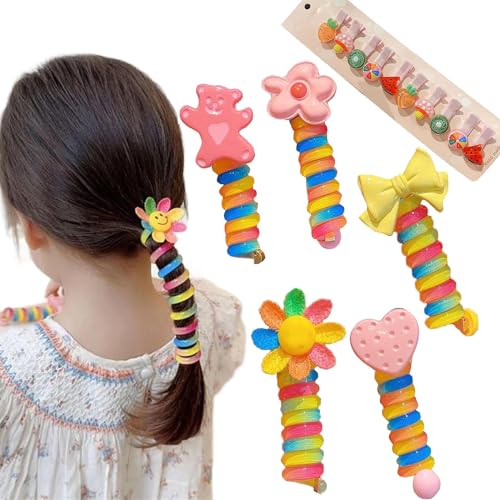 Colorful Telephone Wire Hair Bands for Kids, Phone Cord Straight Spiral Hair Ties, Waterproof and Stylish Hair Coils for Girls, Bowknot Braided Telephone Wire Hair Bands (5pcs-F) von Gienslru