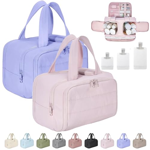 Cureaway Travel Cosmetic Bag, Curetoaway Large Capacity Wide-Open Travel Cosmetic Bag, 4-In-1 Puffy Multi-Functional Toiletry Bag for Women, Dry-and-Wet Separation with 4 Compartments (2pcs-A) von Gienslru
