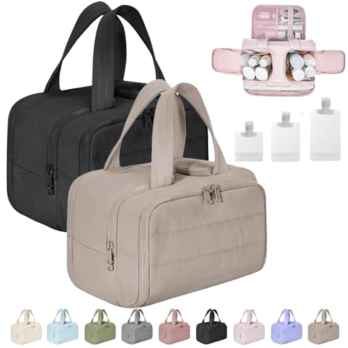 Cureaway Travel Cosmetic Bag, Curetoaway Large Capacity Wide-Open Travel Cosmetic Bag, 4-In-1 Puffy Multi-Functional Toiletry Bag for Women, Dry-and-Wet Separation with 4 Compartments (2pcs-B) von Gienslru