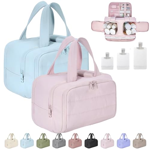 Cureaway Travel Cosmetic Bag, Curetoaway Large Capacity Wide-Open Travel Cosmetic Bag, 4-In-1 Puffy Multi-Functional Toiletry Bag for Women, Dry-and-Wet Separation with 4 Compartments (2pcs-C) von Gienslru