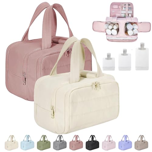 Cureaway Travel Cosmetic Bag, Curetoaway Large Capacity Wide-Open Travel Cosmetic Bag, 4-In-1 Puffy Multi-Functional Toiletry Bag for Women, Dry-and-Wet Separation with 4 Compartments (2pcs-D) von Gienslru