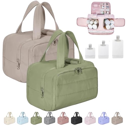 Cureaway Travel Cosmetic Bag, Curetoaway Large Capacity Wide-Open Travel Cosmetic Bag, 4-In-1 Puffy Multi-Functional Toiletry Bag for Women, Dry-and-Wet Separation with 4 Compartments (2pcs-E) von Gienslru
