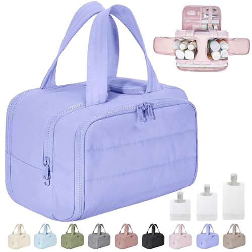 Cureaway Travel Cosmetic Bag, Curetoaway Large Capacity Wide-Open Travel Cosmetic Bag, 4-In-1 Puffy Multi-Functional Toiletry Bag for Women, Dry-and-Wet Separation with 4 Compartments (Purple) von Gienslru