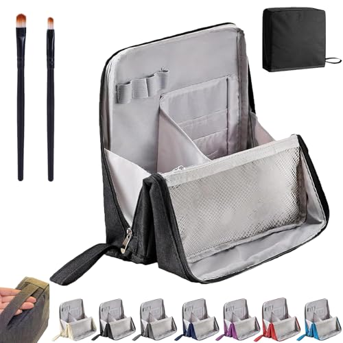 Doresty Makeup Bag, Doresty Standing Makeup Bag, Portable Large Capacity Waterproof Oxford Cloth Cosmetic Organizer with Compartments (Black) von Gienslru