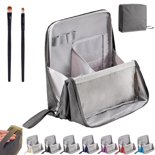 Doresty Makeup Bag, Doresty Standing Makeup Bag, Portable Large Capacity Waterproof Oxford Cloth Cosmetic Organizer with Compartments (Gray) von Gienslru
