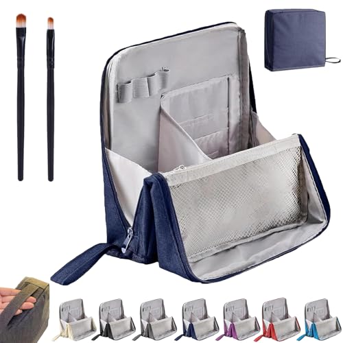 Doresty Makeup Bag, Doresty Standing Makeup Bag, Portable Large Capacity Waterproof Oxford Cloth Cosmetic Organizer with Compartments (Navy Blue) von Gienslru