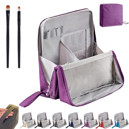 Doresty Makeup Bag, Doresty Standing Makeup Bag, Portable Large Capacity Waterproof Oxford Cloth Cosmetic Organizer with Compartments (Purple) von Gienslru