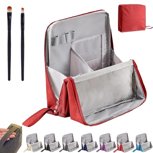 Doresty Makeup Bag, Doresty Standing Makeup Bag, Portable Large Capacity Waterproof Oxford Cloth Cosmetic Organizer with Compartments (Red) von Gienslru