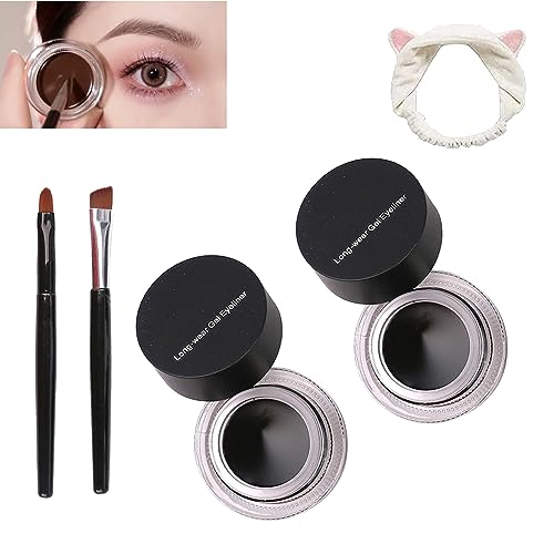 Dual Colour Waterproof Eyeliner, Water-Resistant Eyeliner With 2pcs Brushes, Long-Lasting Eyeliner Eyebrow Makeup Double Colors, 2 In 1 Black And Brown Eyeliner Eyebrow Cream Set (Black*2) von Gienslru