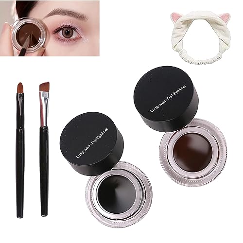 Dual Colour Waterproof Eyeliner, Water-Resistant Eyeliner With 2pcs Brushes, Long-Lasting Eyeliner Eyebrow Makeup Double Colors, 2 In 1 Black And Brown Eyeliner Eyebrow Cream Set (Black+Brown) von Gienslru