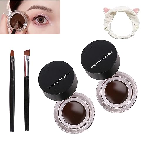 Dual Colour Waterproof Eyeliner, Water-Resistant Eyeliner With 2pcs Brushes, Long-Lasting Eyeliner Eyebrow Makeup Double Colors, 2 In 1 Black And Brown Eyeliner Eyebrow Cream Set (Brown*2) von Gienslru