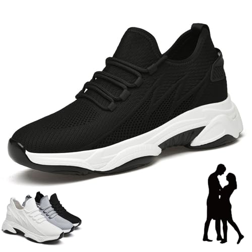 Elevate Shoes Herren, 4-10cm Schuhe Die Größer Machen Herren, Breathable Non-Slip Invisible Height Increased Mesh Trainers (Black-10cm, Erwachsene, 45, Numerisch, EU Schuhgrößensystem, M) von Gienslru