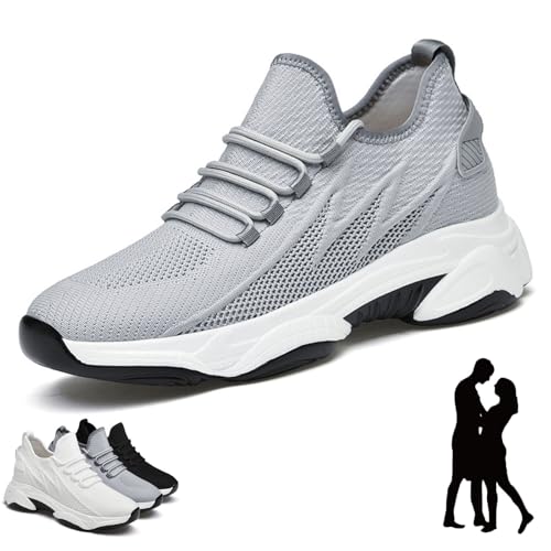 Elevate Shoes Herren, 4-10cm Schuhe Die Größer Machen Herren, Breathable Non-Slip Invisible Height Increased Mesh Trainers (Grey-6cm, Erwachsene, 44, Numerisch, EU Schuhgrößensystem, M) von Gienslru