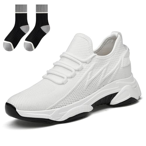 Elevate Shoes Herren, Schuhe Die Größer Machen Herren, Elevateshoes Limitless 10cm, Mesh Sneaker Leichtgewichts Joggingschuhe (White-8cm, Erwachsene, 46, Numerisch, EU Schuhgrößensystem, M) von Gienslru