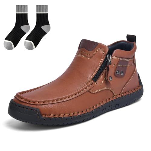 Fußwohl Orthopädische Premium-Stiefel, Casual Leather Slip Walking Boots für Wandern Camping, Seitlichem Reißverschluss und handgenähtem Design (A, Erwachsene, 40, Numerisch, EU Schuhgrößensystem, M) von Gienslru