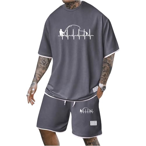 Gienslru 2 Teiliges Outfit Herren Sommer Hawaii Sets Trainingsanzug Anzüge Strand Locker und Luftig Kurze Hemd und Shorts 2 Teiler Leichte Freizeitanzug von Gienslru