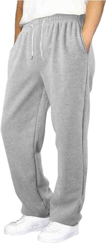 Gienslru Baggy Jogginghose Herren Breite Graue Jogginghose Open Leg Lange Laufhose Sporthose Weit Elastischer Bund Mit Kordelzug Hose Taschen Winter Warme Casual Sweat Hosen Jogginghosen von Gienslru