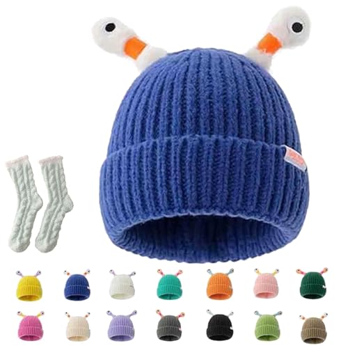 Gienslru Cute Glowing Little Monster Knit Hat, Funny Cute Glowing Monster Knitted Winter Beanie Hat, Kids Winter hat (DE/NL/SE/PL, Alter, Einheitsgröße, Blue) von Gienslru
