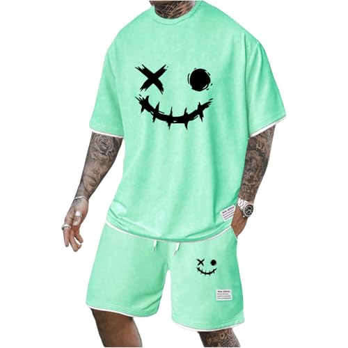 Gienslru Herren Sommer Set Trainingsanzug mit Kurzarmshirt und Sport Short Outfit Locker Rundhals T-shirt und Kurze Hose 2 Teiler Leichte Freizeitanzug Luftig Sportanzug Zweiteiliges von Gienslru