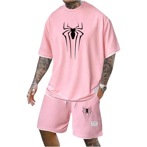 Gienslru Herren Trainingsanzug Set mit Musterdruck Freizeitanzüge Rundhals T-Shirt + Kurze Hose Hawaii Jogginganzug Locker Sportanzug 2 Teiliges Outfit Strand Sommeranzug von Gienslru