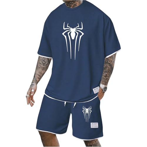 Gienslru Herren Trainingsanzug Set mit Musterdruck Freizeitanzüge Rundhals T-Shirt + Kurze Hose Hawaii Jogginganzug Locker Sportanzug 2 Teiliges Outfit Strand Sommeranzug von Gienslru